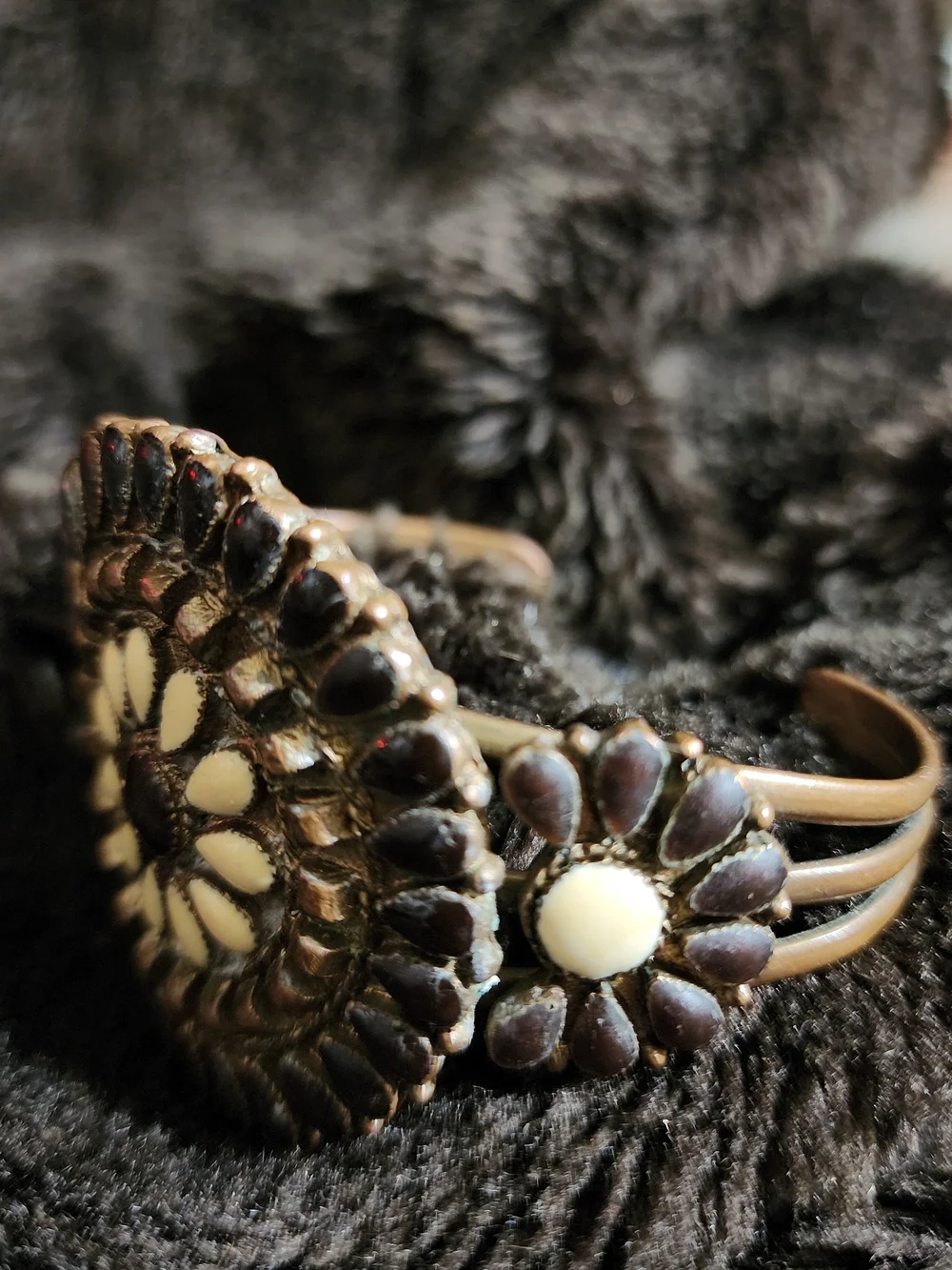 Boho Brown and Cream Floral Beaded Cuff Bracelet
